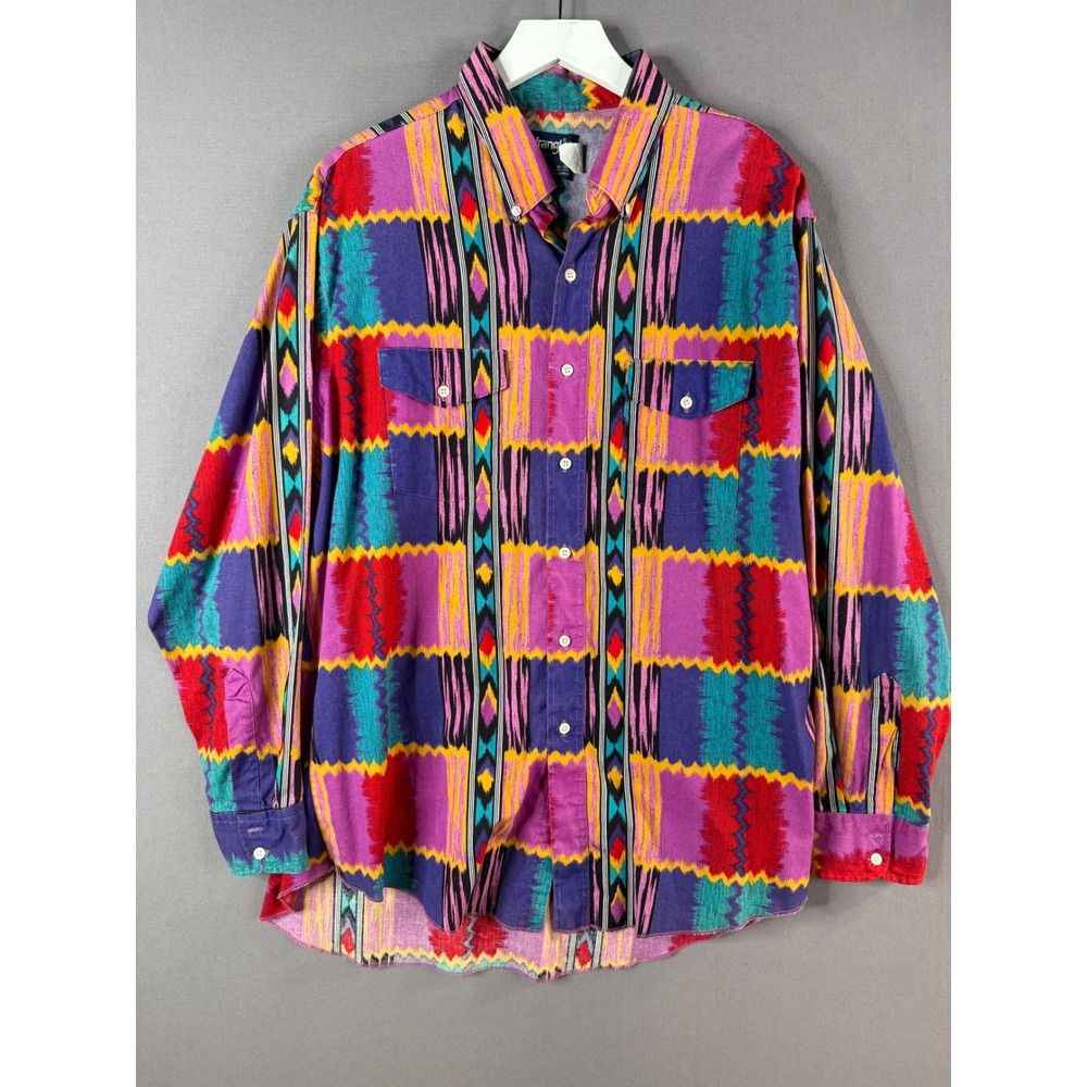 Vtg Wrangler Cowboy Cut Western Shirt Mens 18 35 X Long Tails Aztec 90s USA